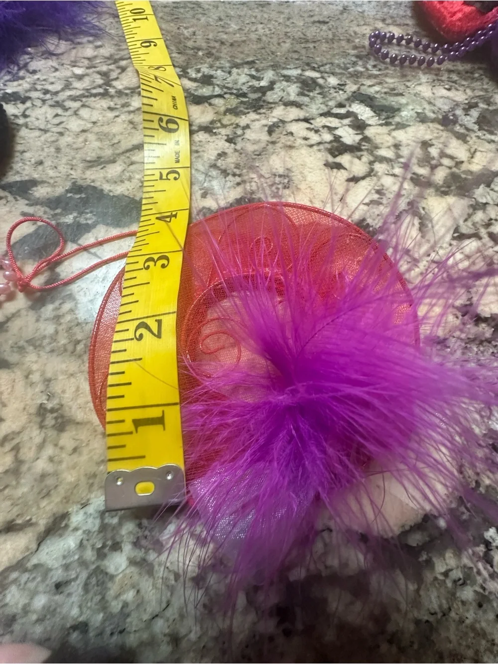 Vintage-Inspired Purple and Red Feathered Pillbox Hat Set - Hanging Decorations